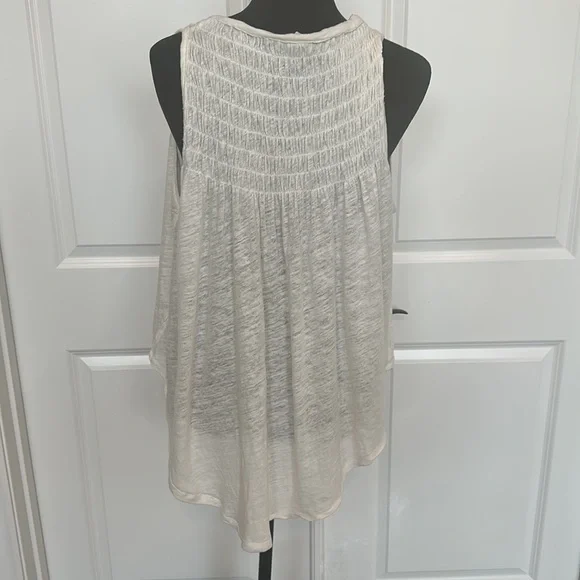 Free People, We The Free Linen and Cotton Blend Ivory Draped Smock Tank - Picture 6 of 7